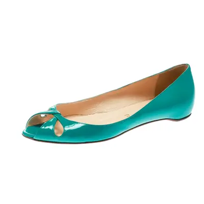 Christian Louboutin Green Patent Leather Un Voilier Peep Toe Flats Size 36.5