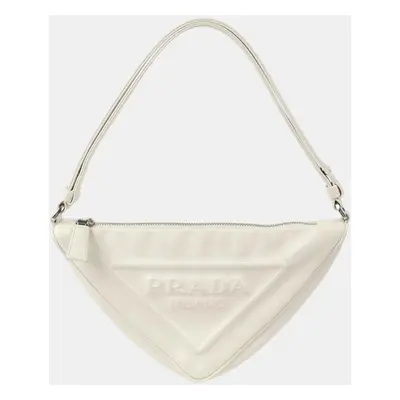 Prada White Leather Triangle Shoulder Bag