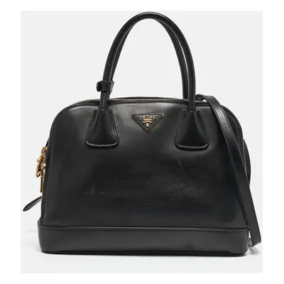 Prada Black Soft Calf Leather Double Zip Satchel