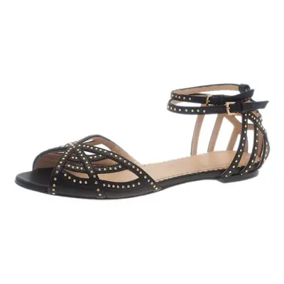 Charlotte Olympia Black Studded Leather Octavia Strappy Sandals Size 35.5