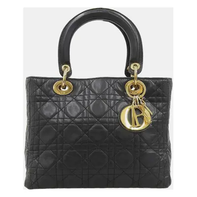 Dior Black Leather Lady Dior Top Handle Bags