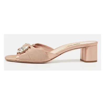 Miu Miu Beige Satin and Canvas Slide Sandals Size