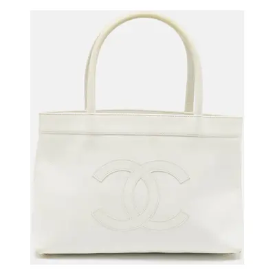 Chanel White Caviar Leather CC Tote