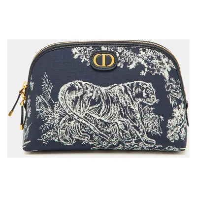 Dior Blue Toile de Jouy Reverse Jacquard Canvas Montaigne Cosmetic Pouch