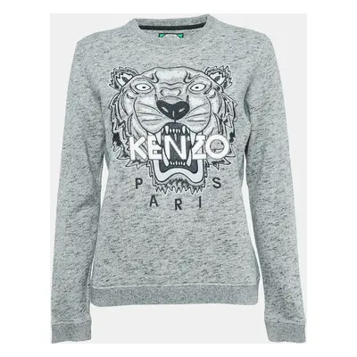 Kenzo Grey Melange Tiger Embroidered Cotton Sweatshirt