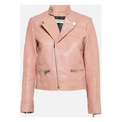 Balenciaga Pink Leather Zipper Detail Rider Jacket