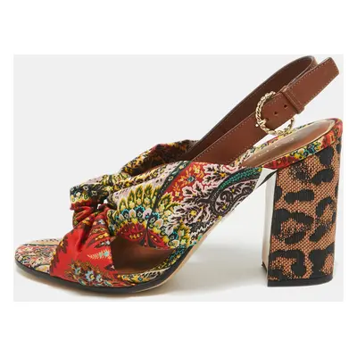 Etro Multicolor Printed Satin and Leather Knotted Slingback Sandals Size