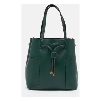 Tory Burch Green Leather Small Block T Bucket Bag