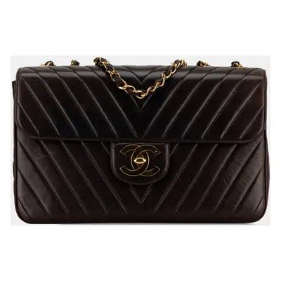 Chanel Black Maxi Chevron Lambskin Single Flap Bag