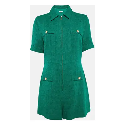 Sandro Green Tweed Zip Front Playsuit