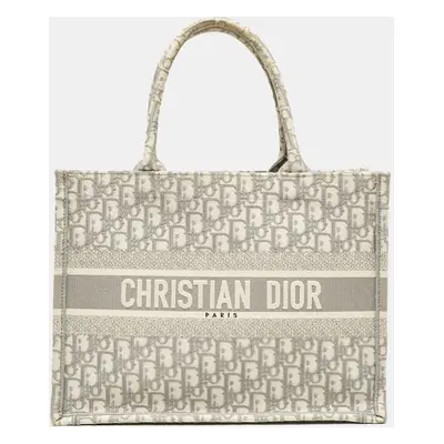 Dior Grey Oblique Embroidered Canvas Book Tote