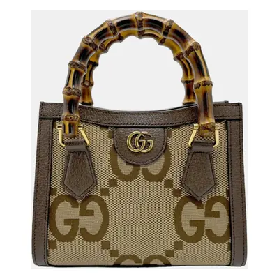 Gucci Brown Canvas Leather Jumbo GG Diana Tote Handbag