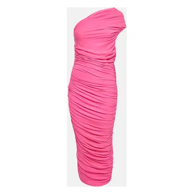 Solace London Pink Ruched Jersey One-Shoulder Amaya Midi Dress