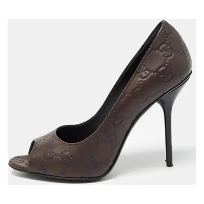 Gucci Brown Guccissima Leather Peep Toe Pumps Size