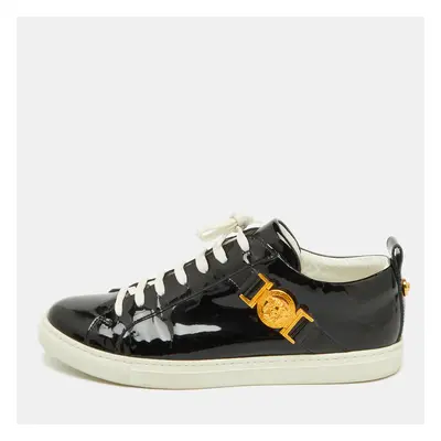 Versace Black Patent Leather Medusa Embellished Low Top Sneakers Size