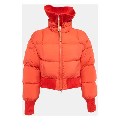 Moncler Red Rib Knit and Nylon Jadeite Down Jacket