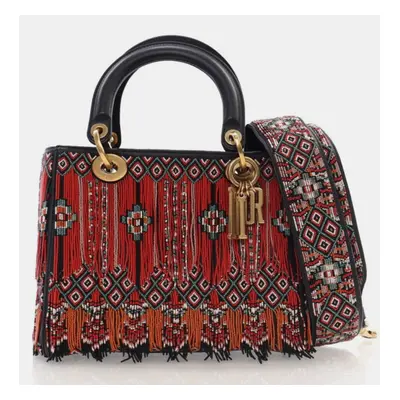 Dior Medium Multicolor/Black Beaded Fringe Lady Dior