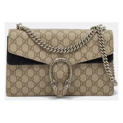 Gucci Beige/Black GG Supreme Canvas and Suede Small Dionysus Shoulder Bag