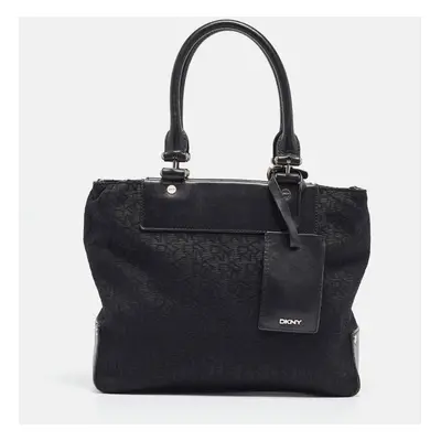 DKNY Black Monogram Canvas and Leather Tote