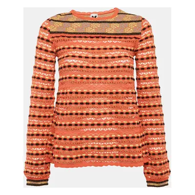 M Missoni Orange Pointelle Knit Long Sleeve Top