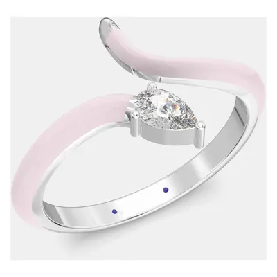 Light Pink Ceramic Pear Shaped Contemporary Bypass Sterling Silver Lab Grown Diamond Ring US