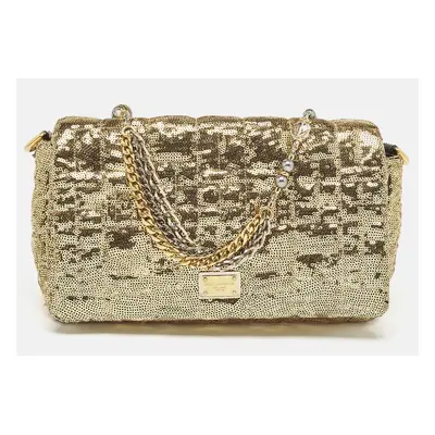 Dolce & Gabbana Gold Quilted Sequins Miss Charles Shoulder Bag