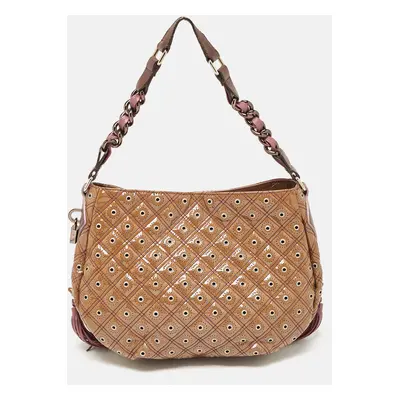 Marc Jacobs Brown Eyelet Quilted Patent Leather Hobo