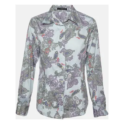 Etro Blue Paisley Print Cotton Buttoned Up Shirt