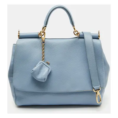 Dolce & Gabbana Blue Leather Miss Sicily Top Handle Bag