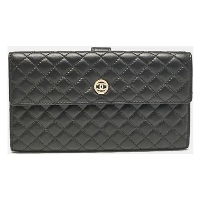 Chanel Black Micro Quilted Leather CC Flap Continental Wallet