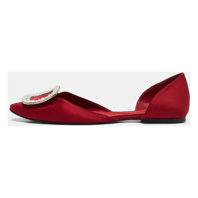 Roger Vivier Red Satin Crystal Embellished D'orsay Ballet Flats Size