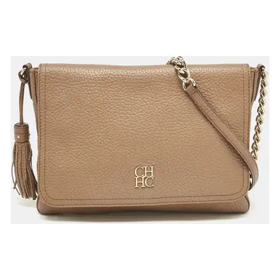 Carolina Herrera Brown Leather Tassel Flap Shoulder Bag