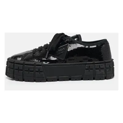 Prada Black Sequin Double Wheel Platform Sneakers Size