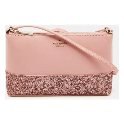 Kate Spade Pink Glitter and Leather Ramey Greta Court Crossbody Bag