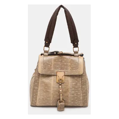 Chloé Beige/Brown Snakeskin and Leather Darla Top Handle Bag