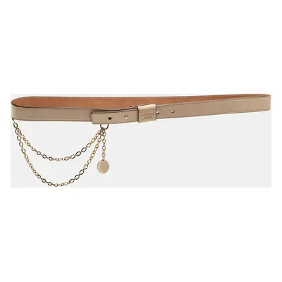 Gucci Light Beige Nubuck Leather Chain Detail Waist Belt 90CM