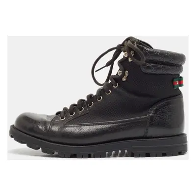 Gucci Black Leather and Mesh Combat Boots Size 43.5