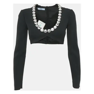 Prada Black Crystal Studded Crepe Crop Top