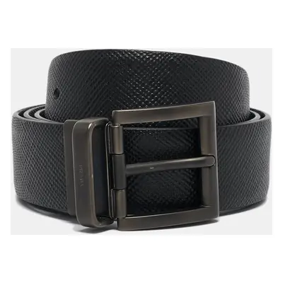 Prada Black/Navy Blue Saffiano Leather Reversible Buckle Belt