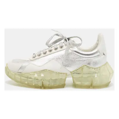 Jimmy Choo White/Silver Leather Diamond Low Top Sneakers Size