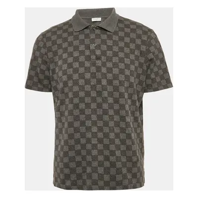 Sandro Grey Check Print Cotton Pique Polo T-Shirt