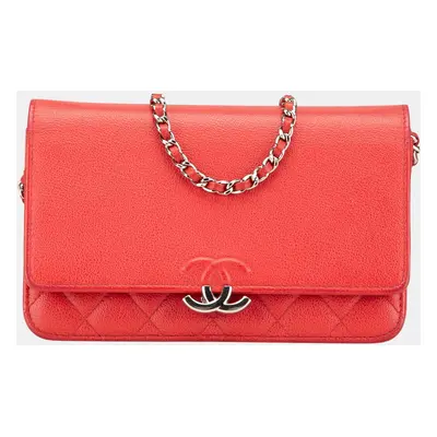 Chanel Red Grained Calfskin CC Box Wallet On Chain