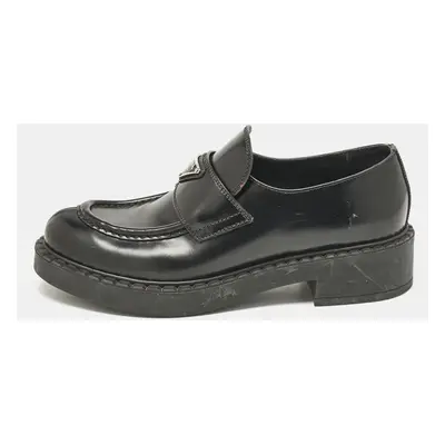 Prada Black Brushed Leather Slip On Loafers Size 39.5