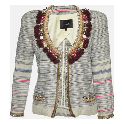 Isabel Marant Grey Striped Linen Crystal Embellishment Jacket