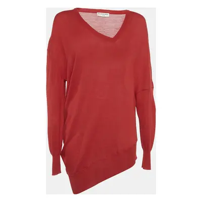 Balenciaga Red Knit V-Neck Sweatshirt