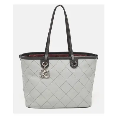 Chanel Grey/Black Quilted Caviar Leather Fever Shopper Tote