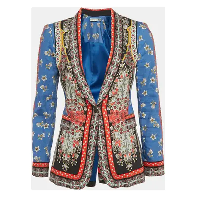 Alice + Olivia Blue/Multicolor Daffodil Scarf Print Linen Blend Macey Blazer