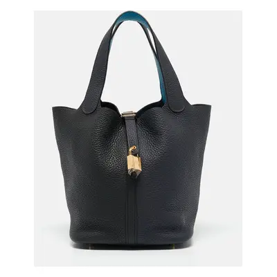 Hermès Bleu Nuit/Noir/Bleu Zanzibar Taurillon Clemence Leather Picotin Lock Bag