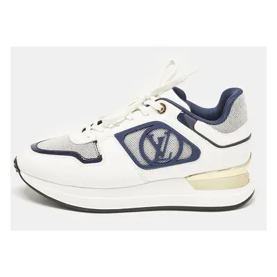 Louis Vuitton White/Navy Blue Leather and Canvas Neo Run Away Sneakers Size