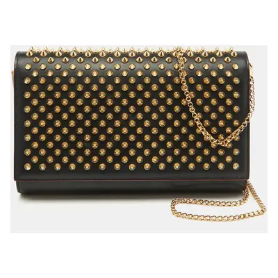 Christian Louboutin Black Leather Paloma Spiked Flap Chain Clutch